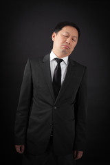 handsome man doing different expressions in different sets of clothes: tired