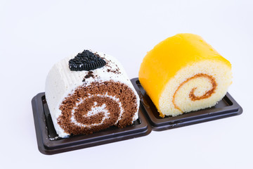 Cake chocolate on white background.