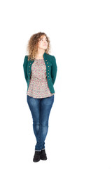 Beautiful Hispanic woman doing different expressions in different sets of clothes: posing