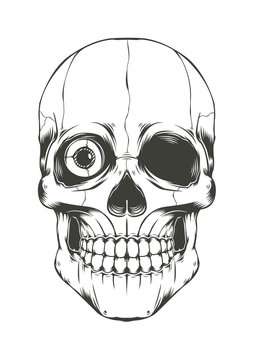 Skull with One Eye Vector Illustration