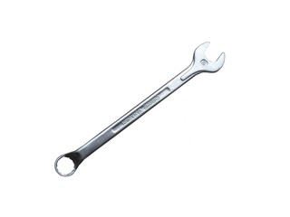 Metallic wrench on a white background