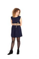 Beautiful Hispanic woman doing different expressions in different sets of clothes: posing