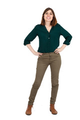 Beautiful woman doing different expressions in different sets of clothes: posing