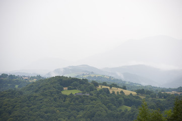 Misty mountains in France. Region Midi Pyrenees..