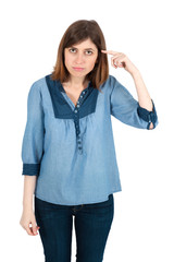 Beautiful woman doing different expressions in different sets of clothes: you are crazy