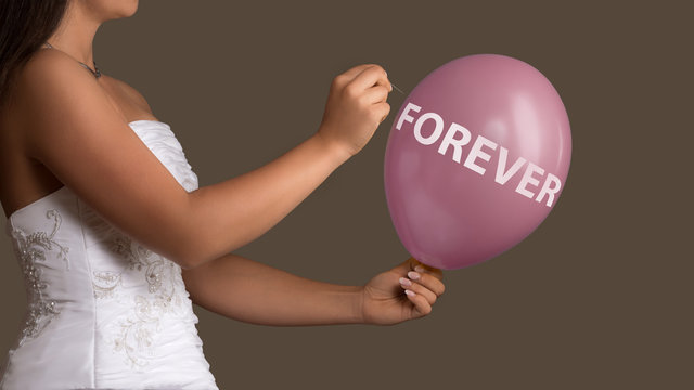  Bride Lets A Balloon With Text Burst With A Needle