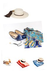 Collage Set of various clothes and accessories for women isolate