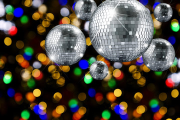 Disco ball and evening ornaments with lights
