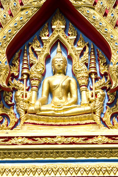 Architecture of a buddha statue in thai painting style in the public temple
