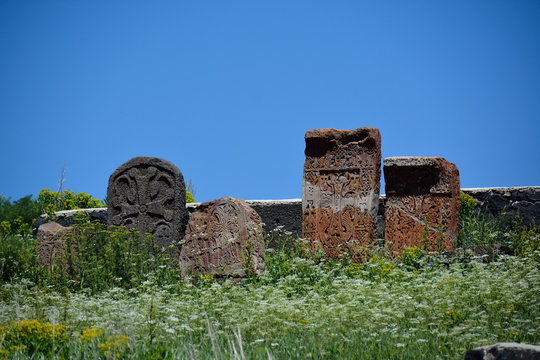 Khachkar stones in Sevanavank monastery
