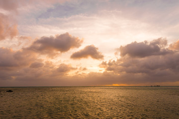 Sunset, sunlight, sea. Okinawa, Japan, Asia.