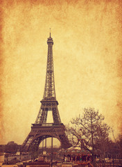 Fototapeta na wymiar Eiffel tower, Paris, France. Added paper texture.