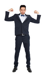 Handsome man doing different expressions in different sets of clothes: full length posing