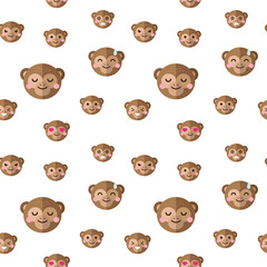 Obraz premium Vector flat cartoon monkey heads with different emotions