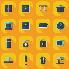 Flat concept, set modern design with shadow kitchen