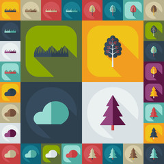 Flat concept, set modern design with shadow forest