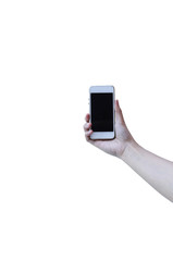 Cell phone in a woman's hand isolated