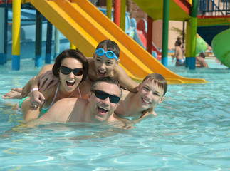 Happy family having  in pool
