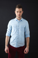 Fototapeta premium Handsome men doing different expressions in different sets of clothes: angry