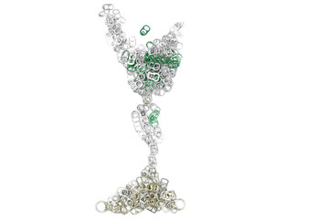 Hand holding aluminium cap can over a pile of cap can