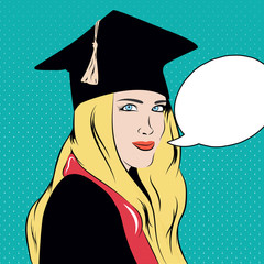 Pop art illustration with educated girl, made in vector.
