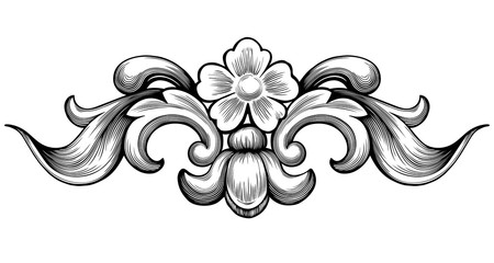 Vintage baroque floral scroll foliage ornament filigree engraving retro style design element vector - 89699514