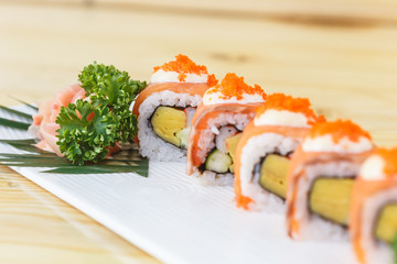 Traditional japanese food, Salmon sushi roll maki