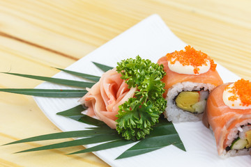 Traditional japanese food, Salmon sushi roll maki