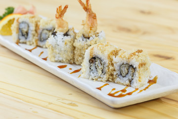Traditional japanese food, Tempura (Shrimp) Maki Sushi