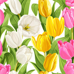Seamless pattern of color tulips - 89700973