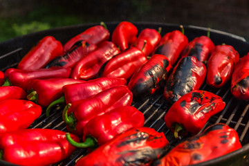 Baked red capsicum or bell peppers on grill