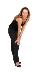 Beautiful woman doing different expressions in different sets of clothes: posing