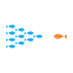 teamwork concept, group of fish fight with single big fish concept vector