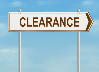 Clearance. Road sign on the sky background. Raster illustration.