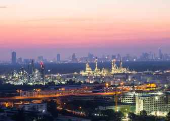 Oil refinery during twilight time ,Bangkok , Thailand