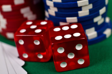 dice and poker chips