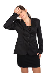 Fototapeta premium Beautiful woman doing different expressions in different sets of clothes: headache