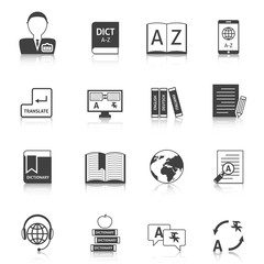 Translation and dictionary icons set