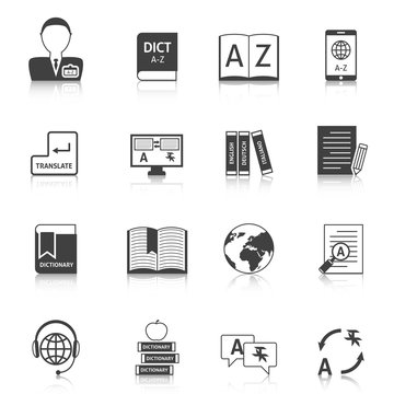 Translation and dictionary icons set