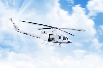 Asian tourist sitting inside helicopter