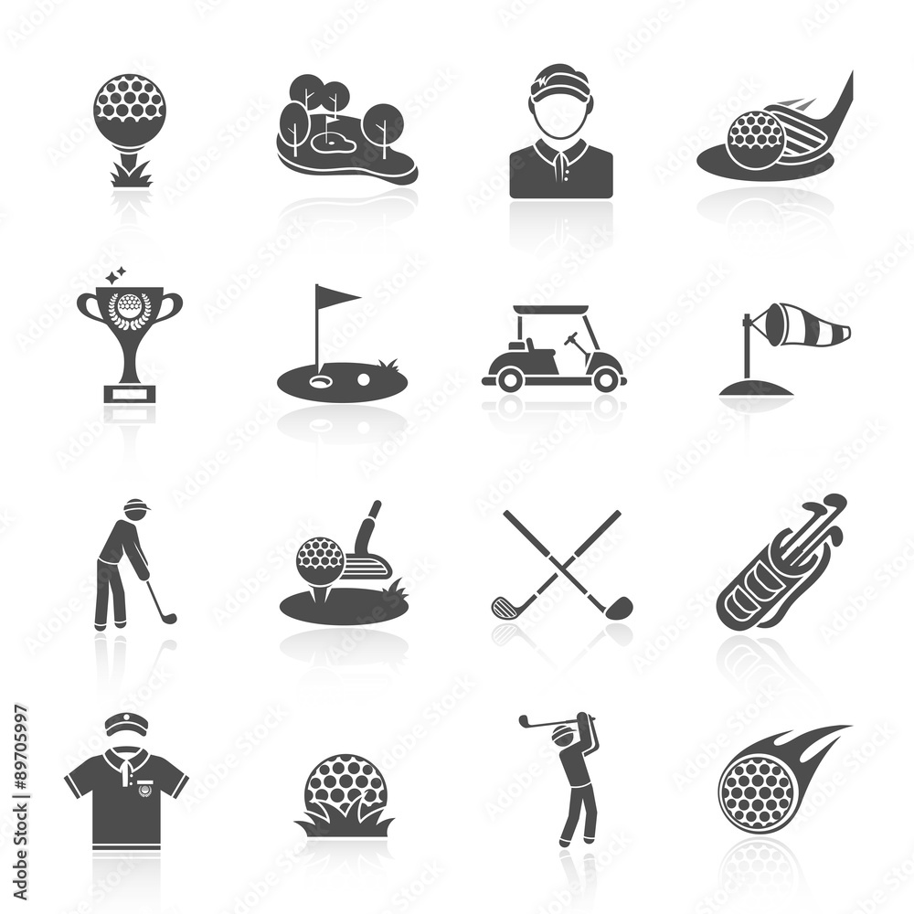 Wall mural Golf icons set black