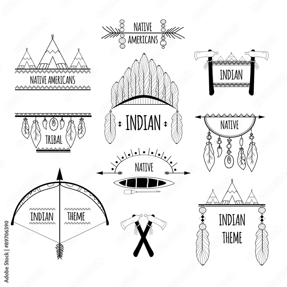 Wall mural tribal labels set