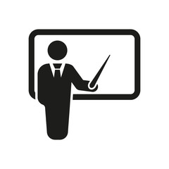 The teacher icon. Training and presentation, seminar, learning symbol. Flat