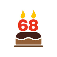 The birthday cake with candles in the form of number 68 icon. Birthday symbol. Flat