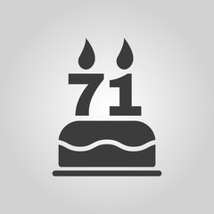 The birthday cake with candles in the form of number 71 icon. Birthday symbol. Flat