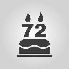 The birthday cake with candles in the form of number 72 icon. Birthday symbol. Flat