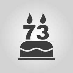 The birthday cake with candles in the form of number 73 icon. Birthday symbol. Flat