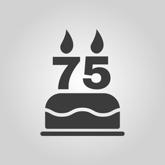 The birthday cake with candles in the form of number 75 icon. Birthday symbol. Flat