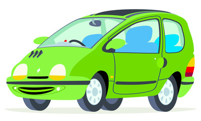 Caricatura Renault Twingo verde vista frontal y lateral