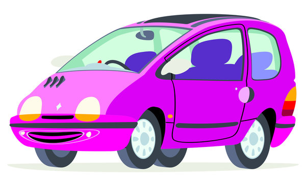 Caricatura Renault Twingo magenta vista frontal y lateral
